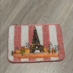 Striped Beaded Clutch with Eiffel Tower Design
